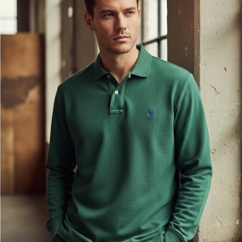 Vintage‎ Ralph Lauren Men's Forest Green Polo Long Sleeve Shirt Size XL